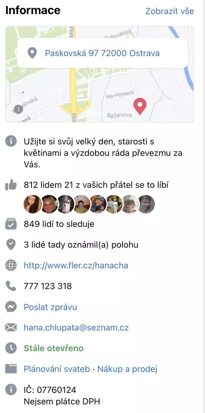 Informace z facebookové stránky