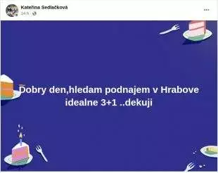 Kateřina Sedlačková: Hledám podnájem v Hrabové